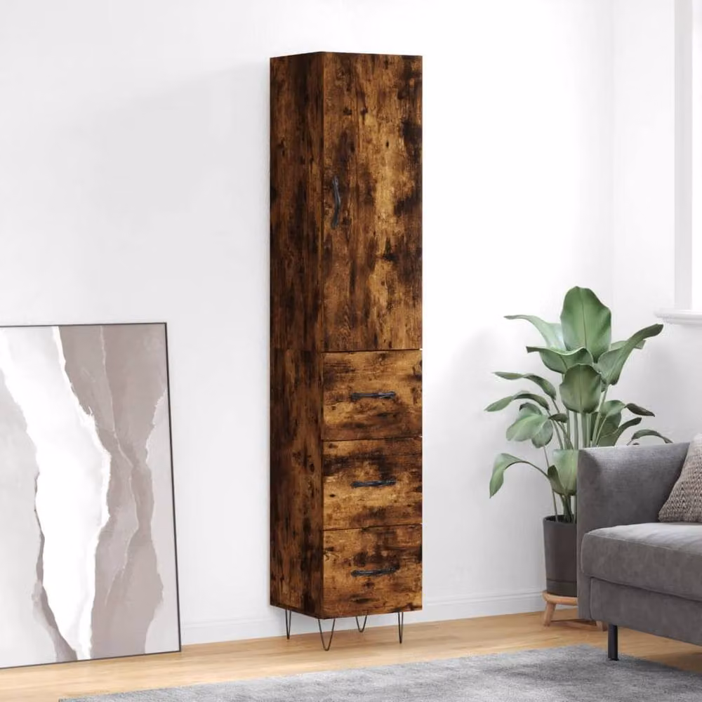 Berkfield Home Modern Smoked Oak Highboard in Brown, W/D/H: 34.0 x 34.5 x 180 cm – 2