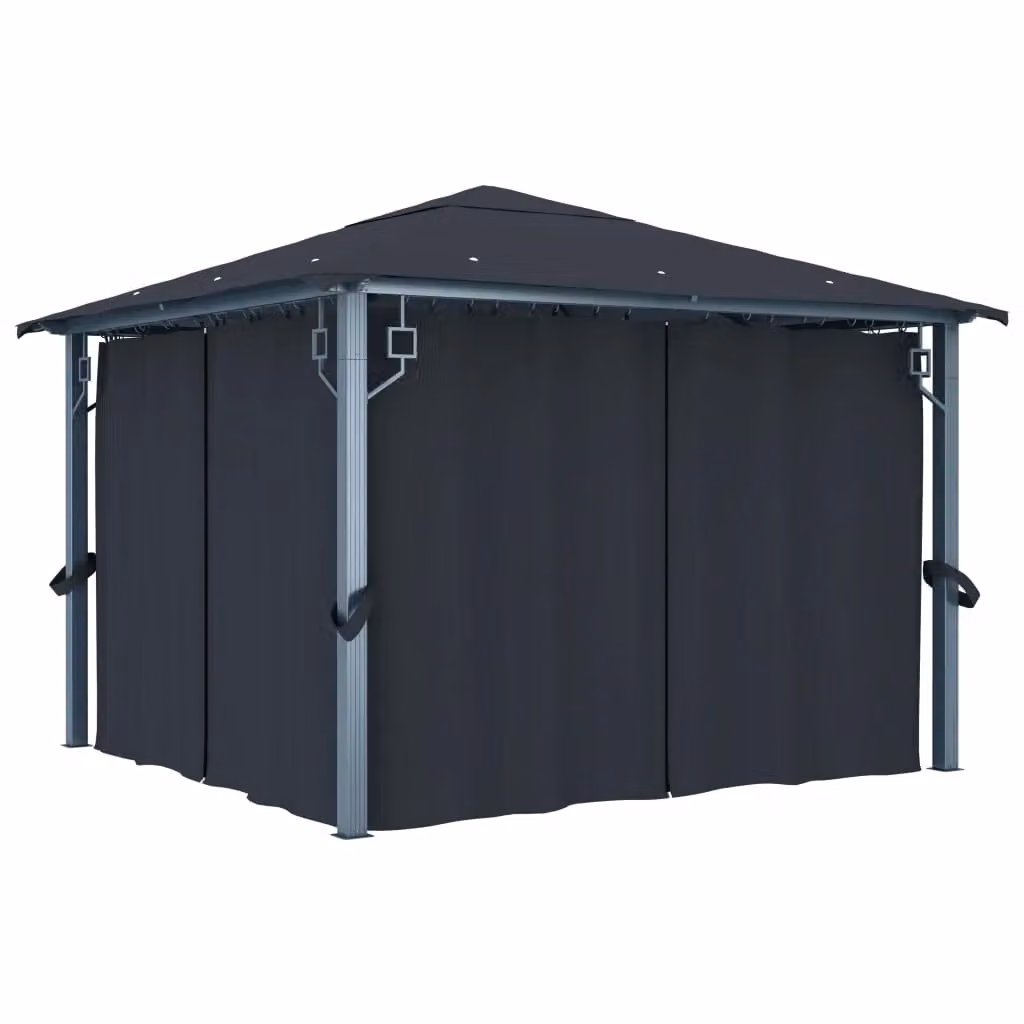 Berkfield Home Anthracite Aluminium Gazebo with Curtains and LED String Lights, W/D: 3 x 3 m – 3