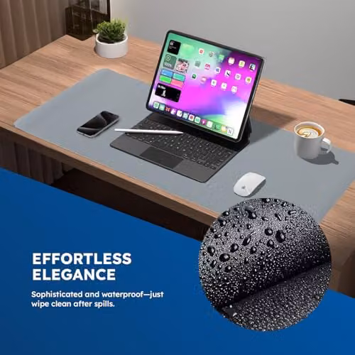 Desiretech Reversible PU Leather Desk Mat and Mouse Pad, Waterproof, Grey and Silver, W: 80 cm x D: 40 cm – 4