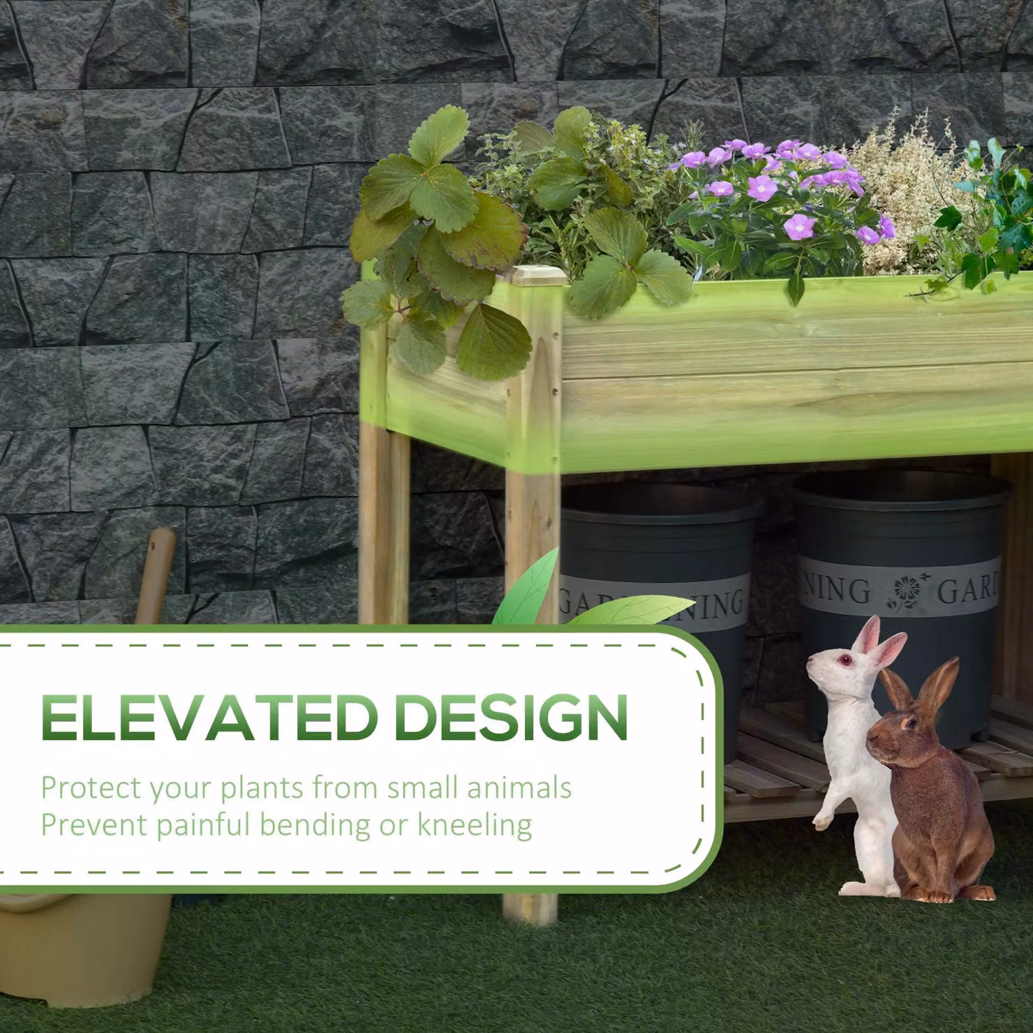Outsunny Brown Wooden Raised Garden Planter with Legs and Storage Shelf – 4