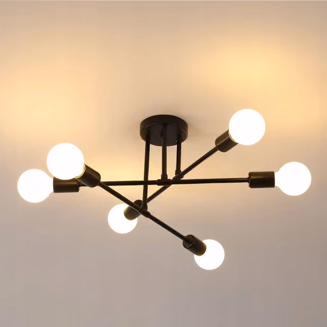 COMELY Sputnik 6-Light Modern Flush Ceiling Light in Matte Black, Diameter: 52 cm – 1