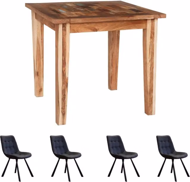 IH Design Industrial Square Wood Dining Table Set with 4 Chairs in Multicolour