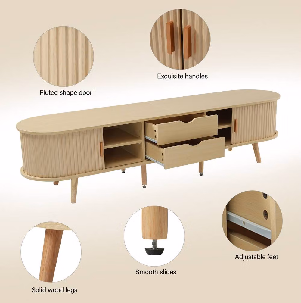STILVORA Modern TV Stand in Oak with 2 Drawers and Sliding Doors, W: 175.0 cm, D: 40.0 cm, H: 42.0 cm – 4