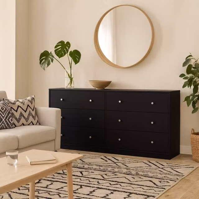 Wyld Haus Tainan Black Wide 6 Drawer Chest H 143.1 x W 68.3 x D 31.7 cm – 1