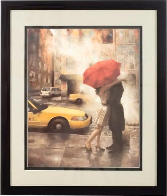 Orsina Framed Couple Under Umbrella City Portrait Wall Art in Red, Yellow, Black or Multicolour – 1