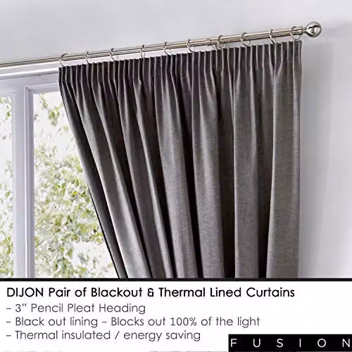 J Rosenthal & Son Fusion Blackout Pencil Pleat Curtains, Charcoal Grey, 2 Panels, W: 117 cm x L: 137 cm – 3