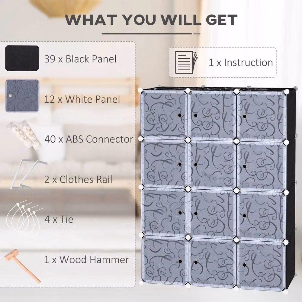 EONLION Portable Interlocking Plastic Wardrobe in Black, Width: 100 cm – 3