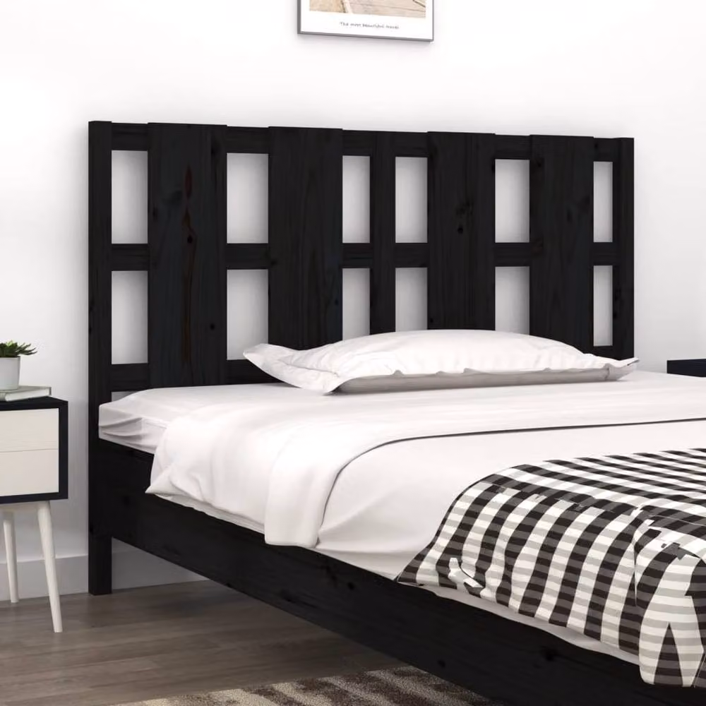 Berkfield Home Rustic Solid Wood Pine Bed Headboard in Black, W: 125.5 cm, D: 4 cm, H: 100 cm – 2