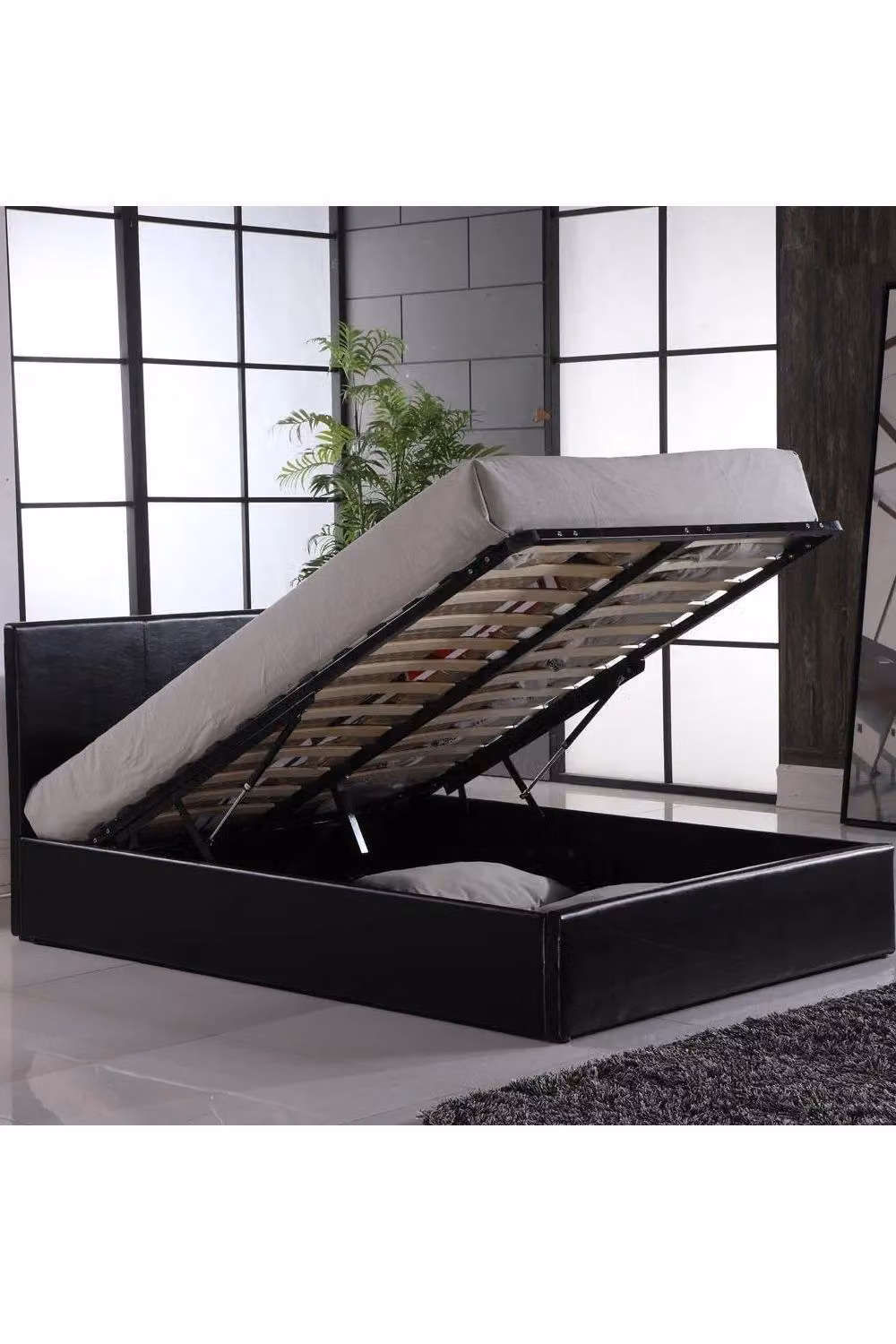 Modernique Ottoman Super King Storage Bed in Black Faux Leather with Gas Lift Base W/D/H: 180 x 200 x 89 cm – 3