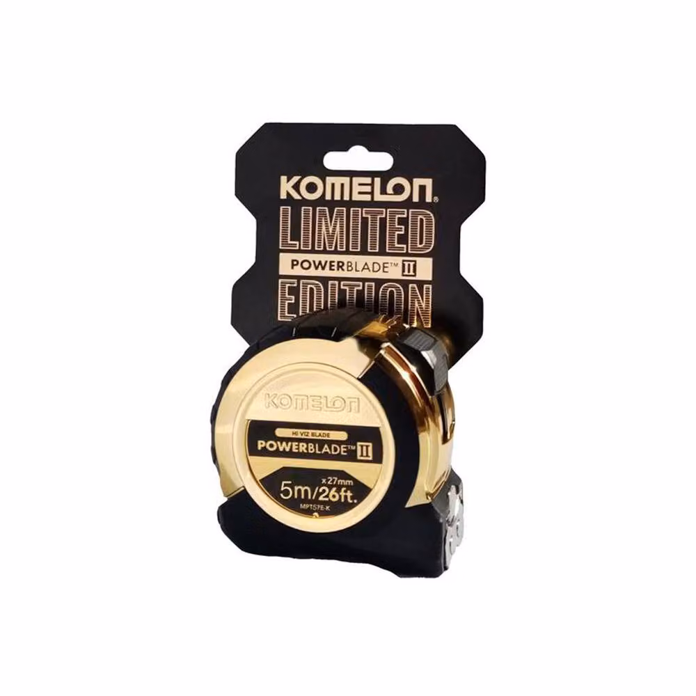 Komelon Gold Steel Tape Measure, 5 m/16 ft, Width: 2.7 cm – 2