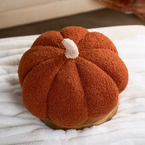 OHS Pumpkin Cushion in Orange, Soft Plush Fleece Fabric for Autumn and Halloween Decor, W/D/H: 25 x 25 x 1 cm – 2