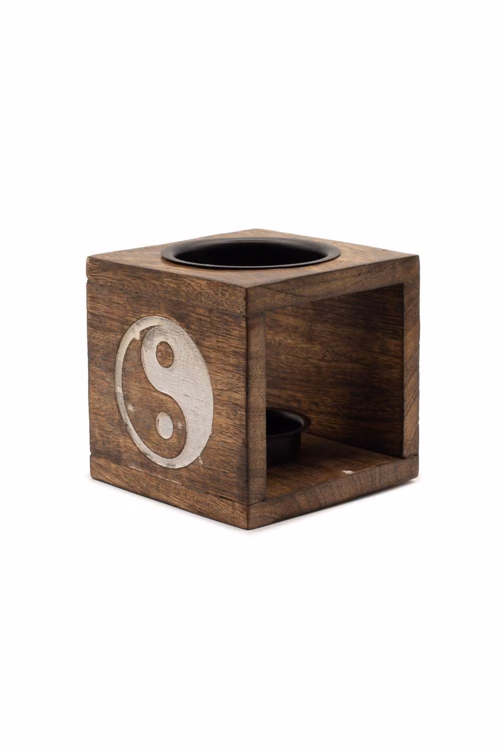 KDMD Square Mango Wood Yin Yang Tealight Oil Burner in Brown – 2