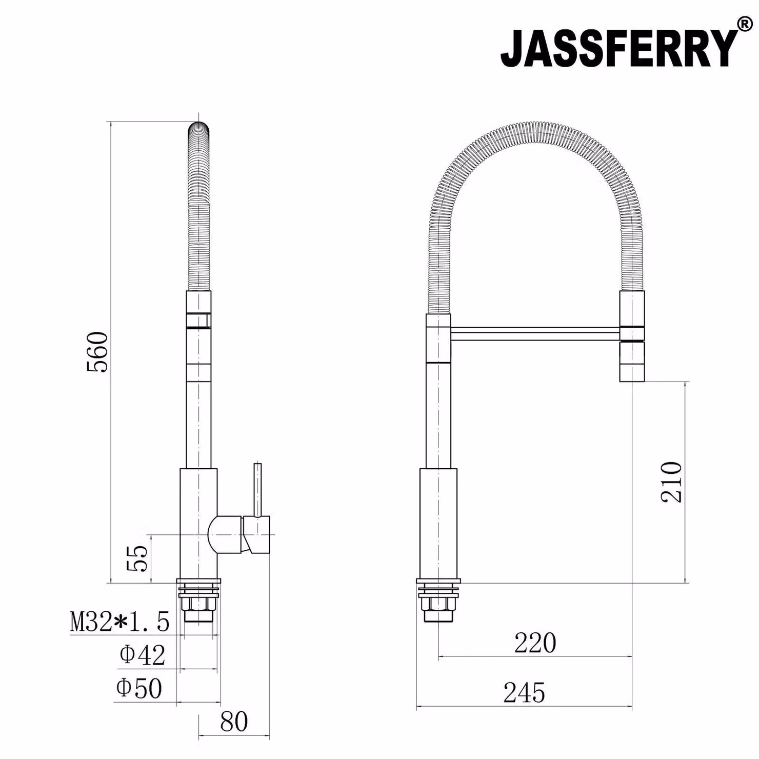 JASSFERRY High Arc Pull Out Spout Kitchen Mixer Tap in Silver Chrome – 2