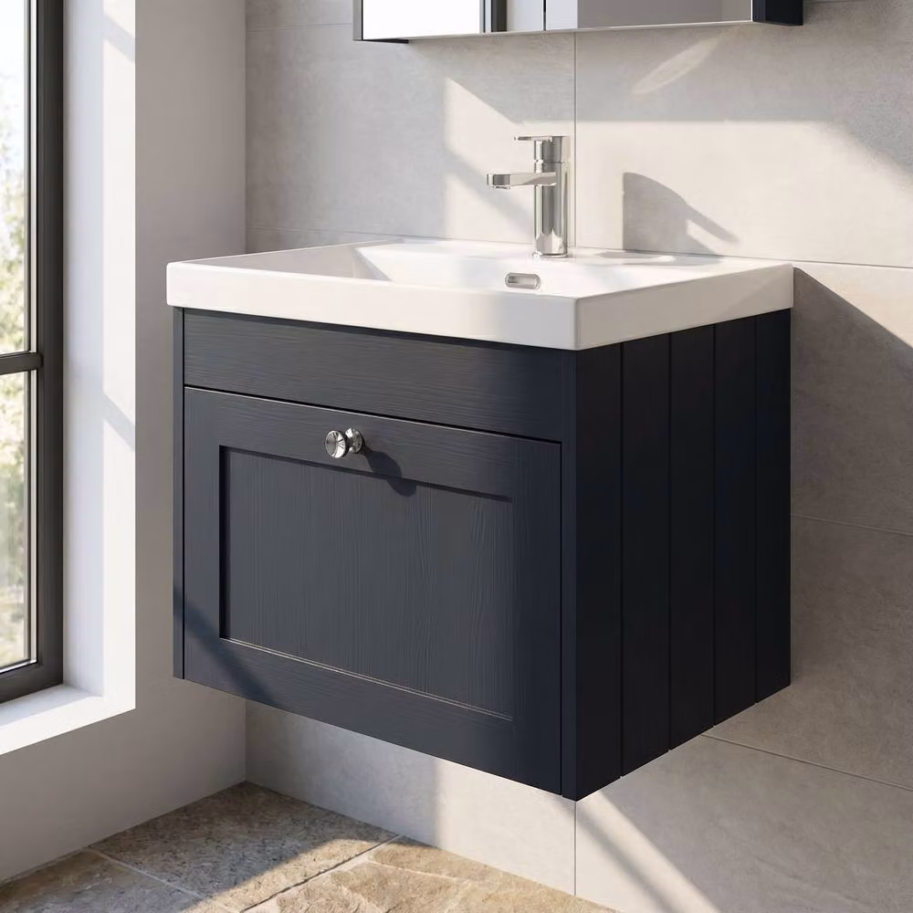 Balterley Modern Wall Hung Single Drawer Vanity Unit with Thin Edge Basin in Matt Dark Grey W/D/H: 60.0 x 45.3 x 43.1 cm – 2