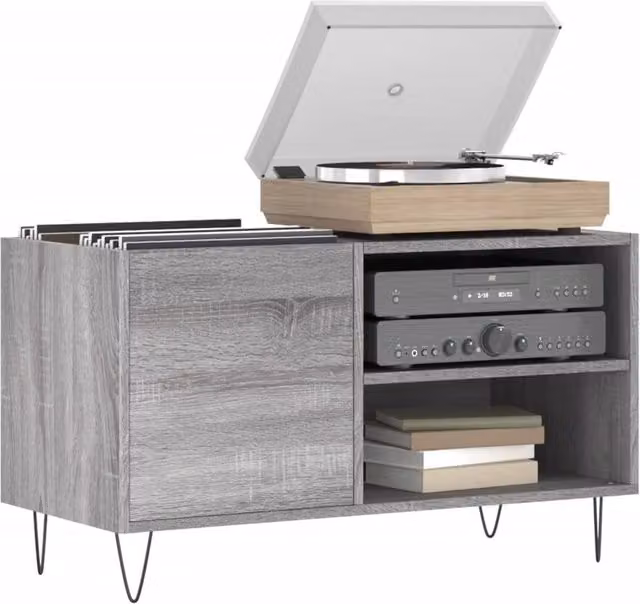 Berkfield Home Record Cabinet in Grey, W: 85 cm, D: 38 cm, H: 48 cm