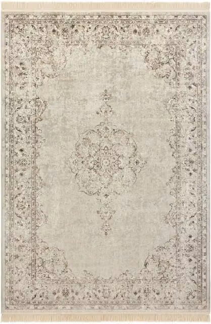 THE RUGS Oriental Velvet Vintage Medallion Viscose Carpet in Cream, W: 160 cm, L: 230 cm