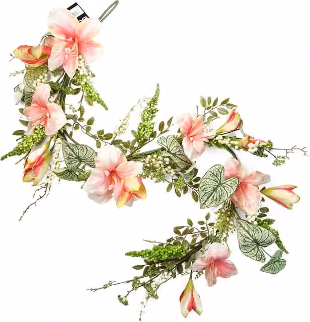Artificial Pink Hanging Trailing Lily Plant Garland with Floral Foliage