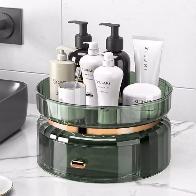 Livingandhome 2-Tier Rotating Swivel Organiser with Drawer in Green