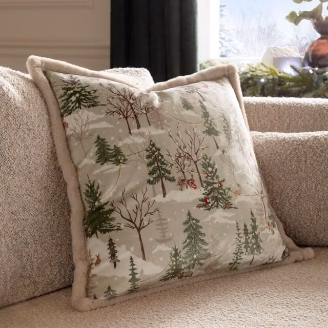 Furn Forest Festivities Square Cushion in Beige, W/D/H: 50 x 50 x 50 cm