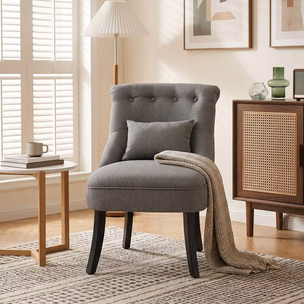 STILVORA Grey Fabric Accent Lounge Chair with Armrests and Metal and Wood Frame – 3