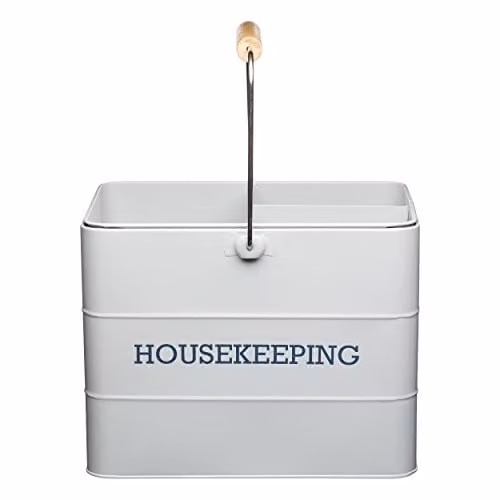 KitchenCraft Living Nostalgia Metal Cleaning Caddy with Handle, Grey, W: 33 cm, D: 21 cm, H: 26 cm