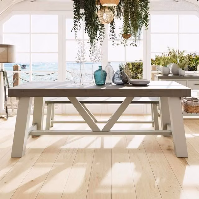 FWStyle Extendable Rectangular Solid Reclaimed Pine Dining Set in Brown with X-Frame Design