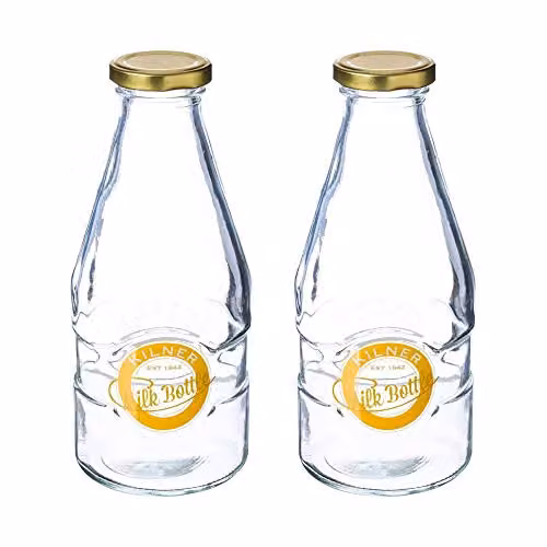 Rayware Transparent Glass Screw Top Milk Bottle, 0.568 l (Pack of 2)