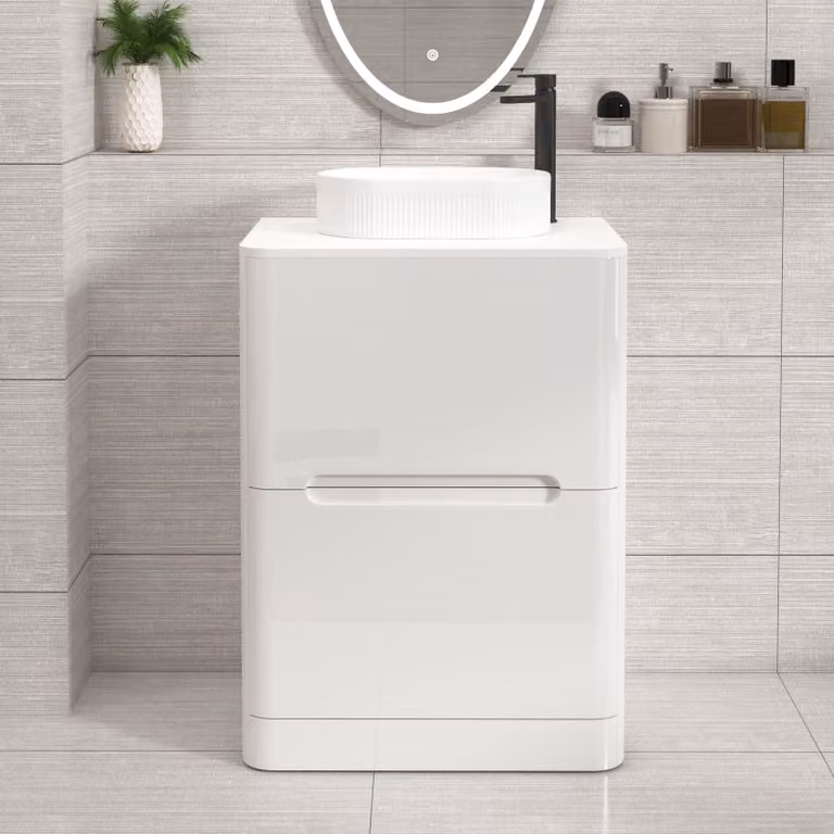 Royal Bathrooms Venice 600mm Gloss White Floor Standing Vanity Unit with 2 Drawers and Lyon Basin