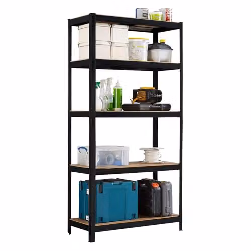 Neo 5 Tier Heavy Duty Steel Storage Shelving Unit, Black, H 180 x W 90 x D 40 cm – 1