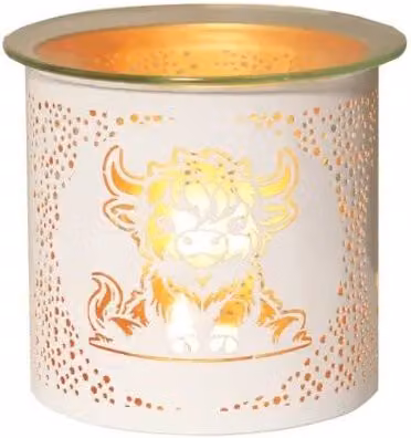 Aromatize Highland Cow Multi Functional Tealight Wax Melt Burner in White and Gold