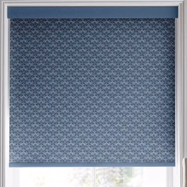 Laura Ashley Musica Made to Measure Blackout Roller Blind in Dusky Seaspray Blue