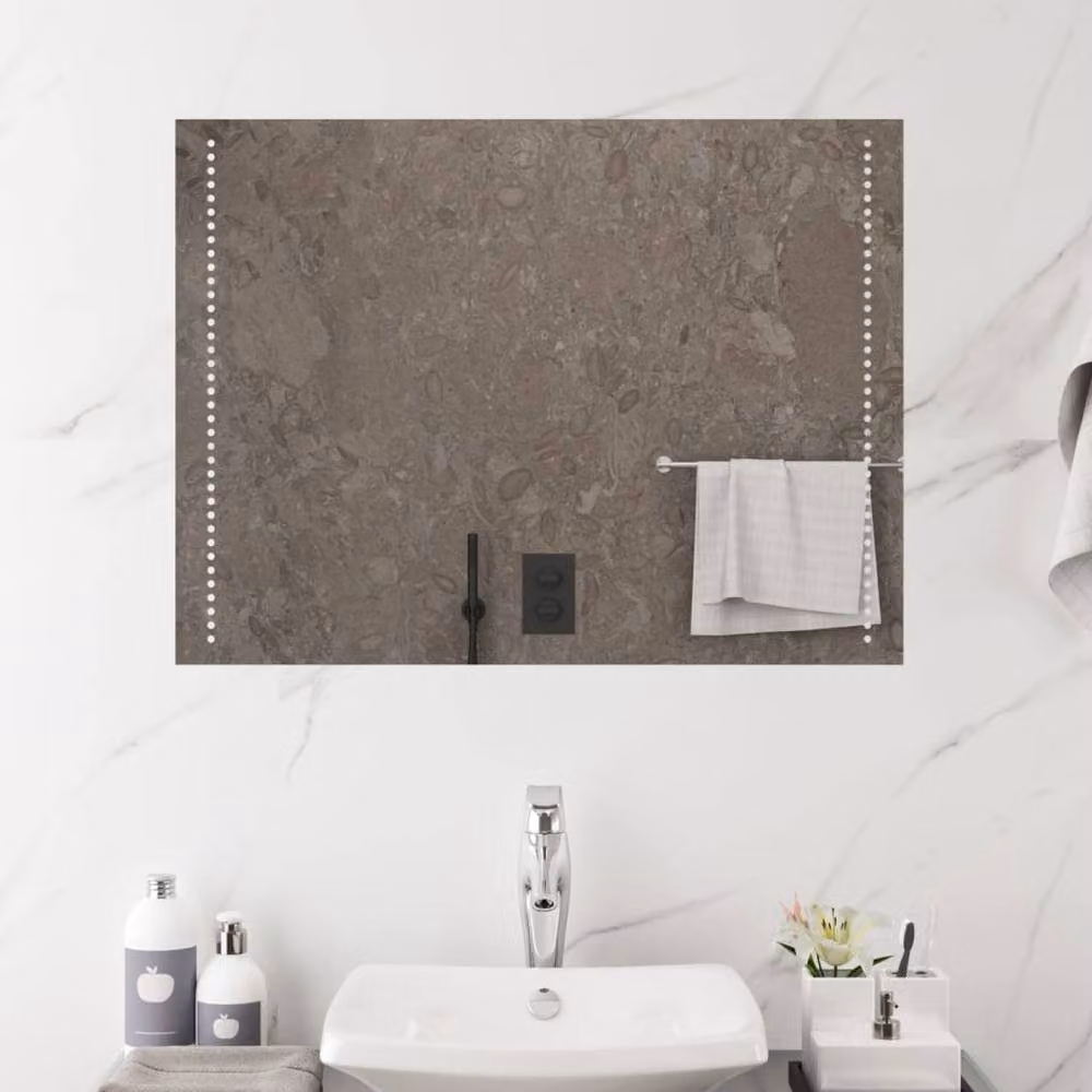 Berkfield Home LED Rectangular Wall Bathroom Mirror in Clear, W: 60 cm, H: 80 cm – 2