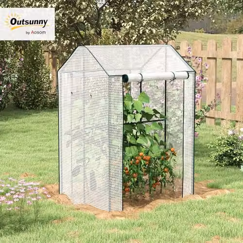 Outsunny Freestanding Mini Greenhouse with 2 Roller Doors in White, W/D/H: 100 x 80 x 150 cm – 2
