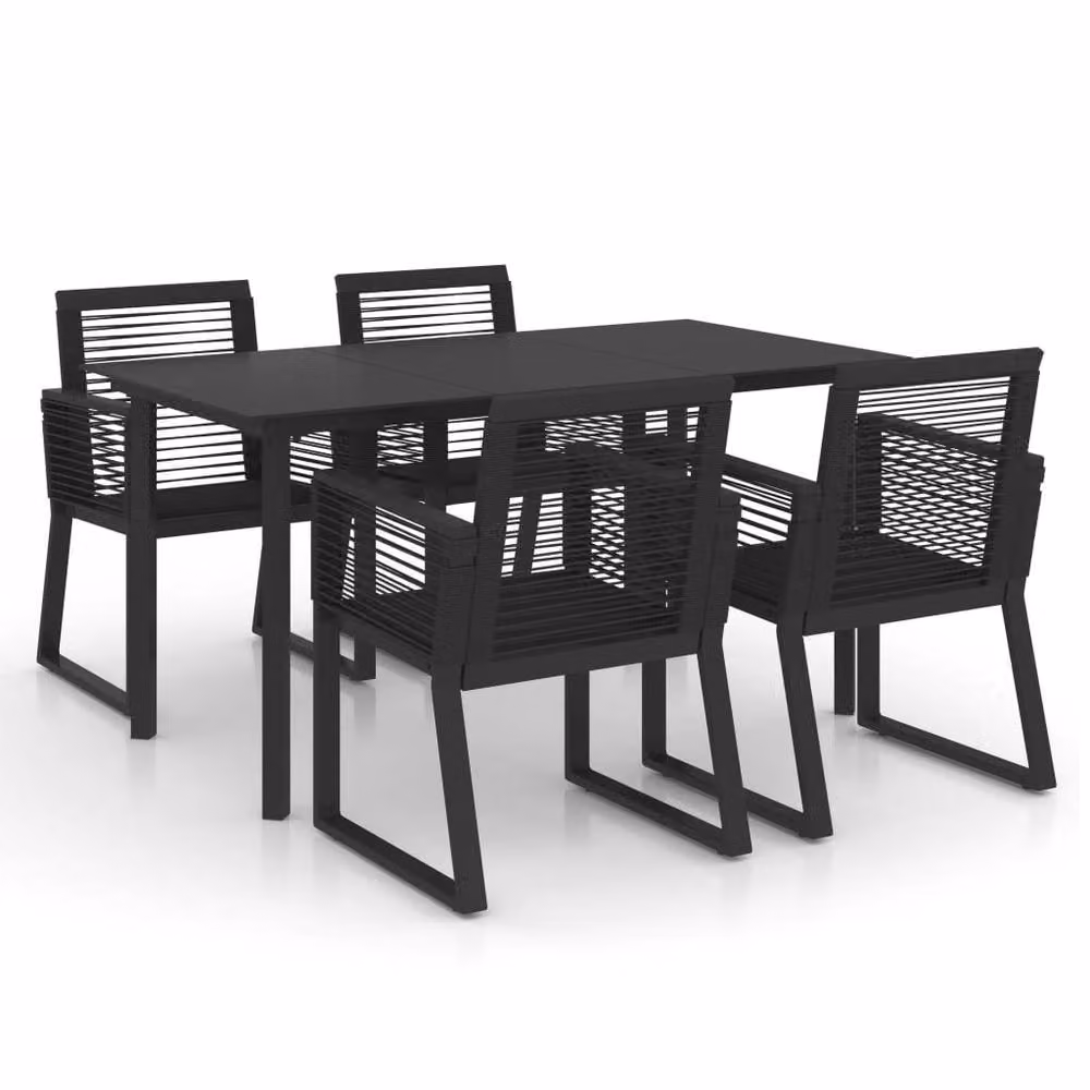 Berkfield Home 5 Piece Outdoor Dining Set in Black PVC Rattan with Glass Top and Powder Coated Steel Frame – 2