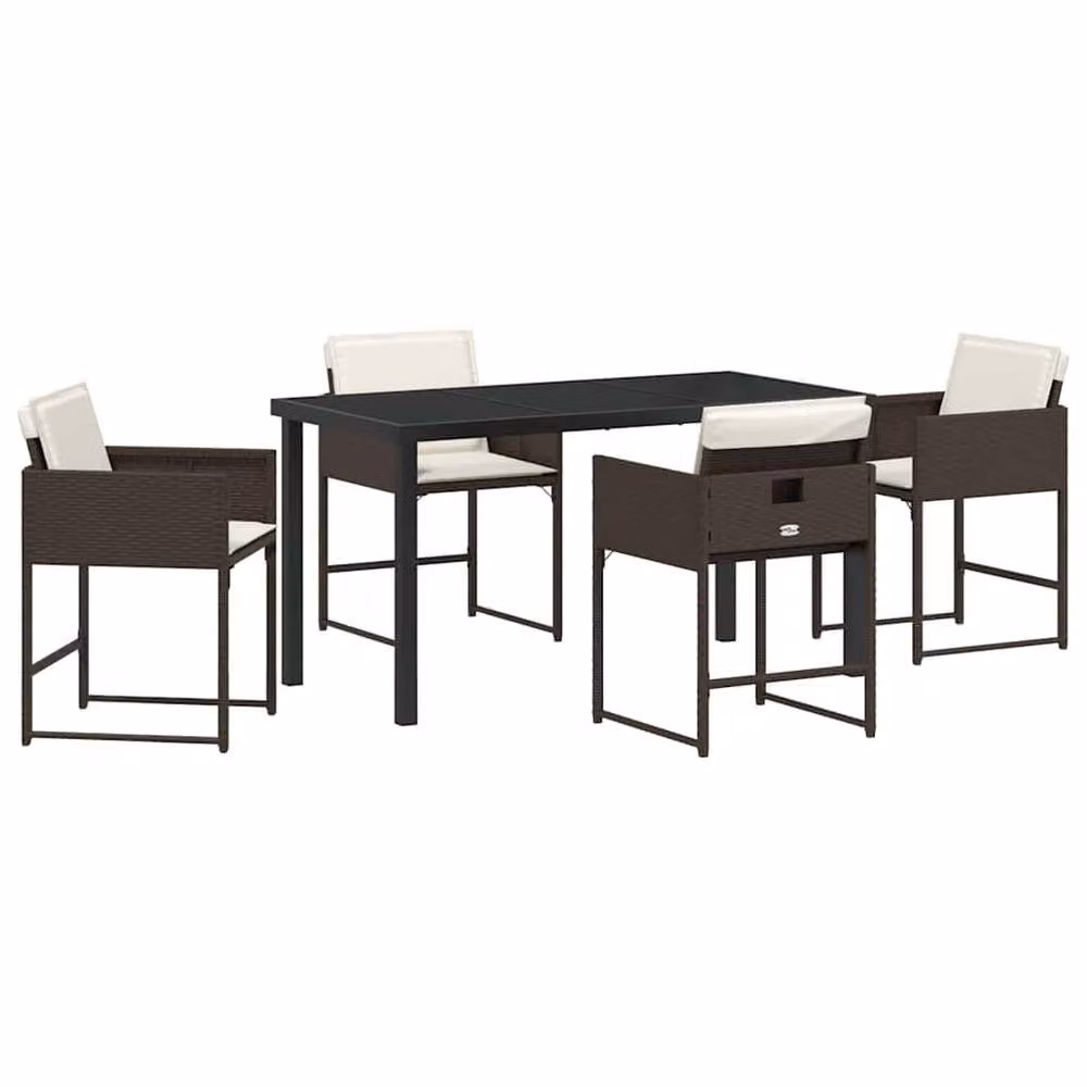 Berkfield Home Garden 5 Piece Modern Poly Rattan Dining Set in Brown with Glass Top – 2