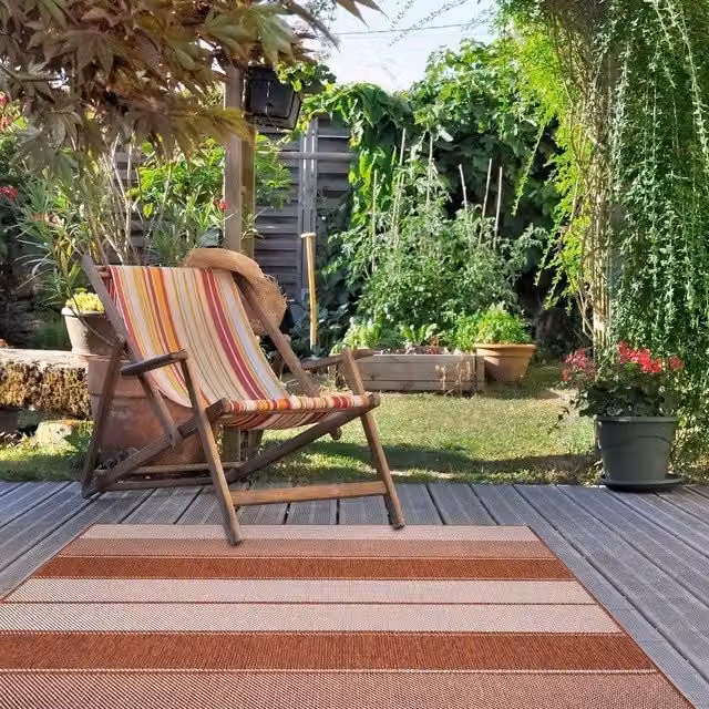 THE RUGS Reversible Duo Weave Outdoor Rug in Tonal Stripes Design, Burnt Orange, W: 120 cm, L: 170 cm