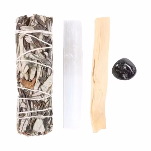 Something Different Wholesale KDMD Yerba Santa Crystal Energy Cleansing Kit with Palo Santo, Selenite, Obsidian and Yerba Santa in White and Black
