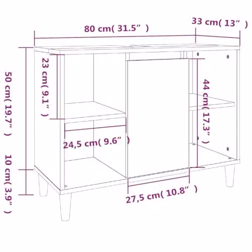 vidaXL Freestanding Bathroom Sink Cabinet in Smoked Oak, W/D/H: 80 x 33 x 60 cm – 2