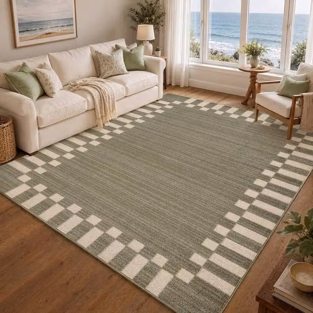 Livabliss Fifth Avenue Checked Border Rug in Green, W/D: 200 x 275 cm – 1