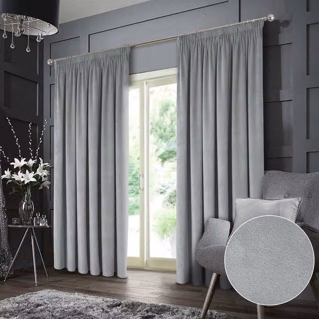 Luxury Living Montreal Grey Velvet Thermal Blackout Curtains, Width: 167 cm, Drop: 228 cm