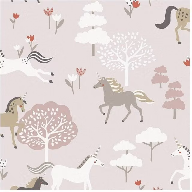Sophie Allport Forest Ponies Chalk Blush Wallpaper in Pink, Width: 52 cm, Length: 1000 cm
