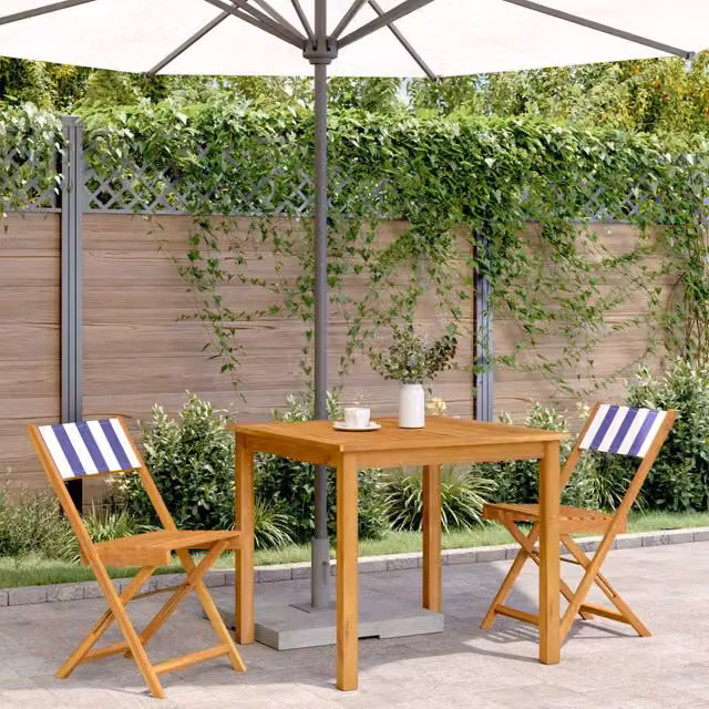 Berkfield Home Beautiful Bistro Chairs, Set of 2, Blue and White Maritime Acacia Wood