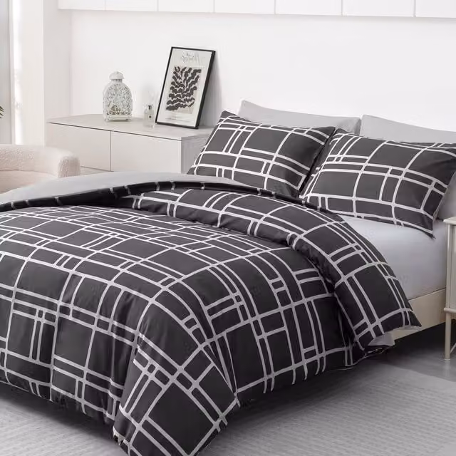 Pamposh Single Reversible Microfibre Duvet Cover Set in Charcoal Grey with Zip Closure