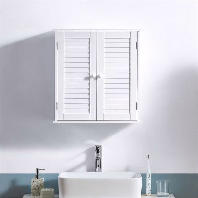 FORGEVIO LI White 2-Door Wall-Mounted Bathroom Cabinet with Internal Shelves
