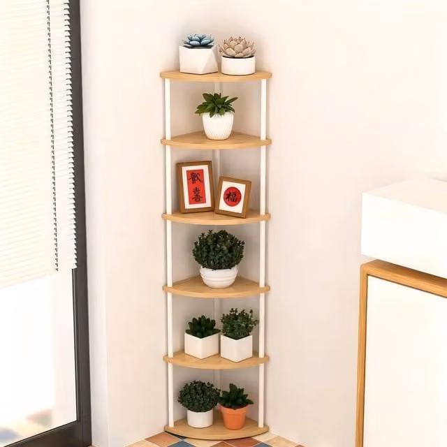 Kelvenix 6 Tier Vertical Corner Shelf in Brown – 1