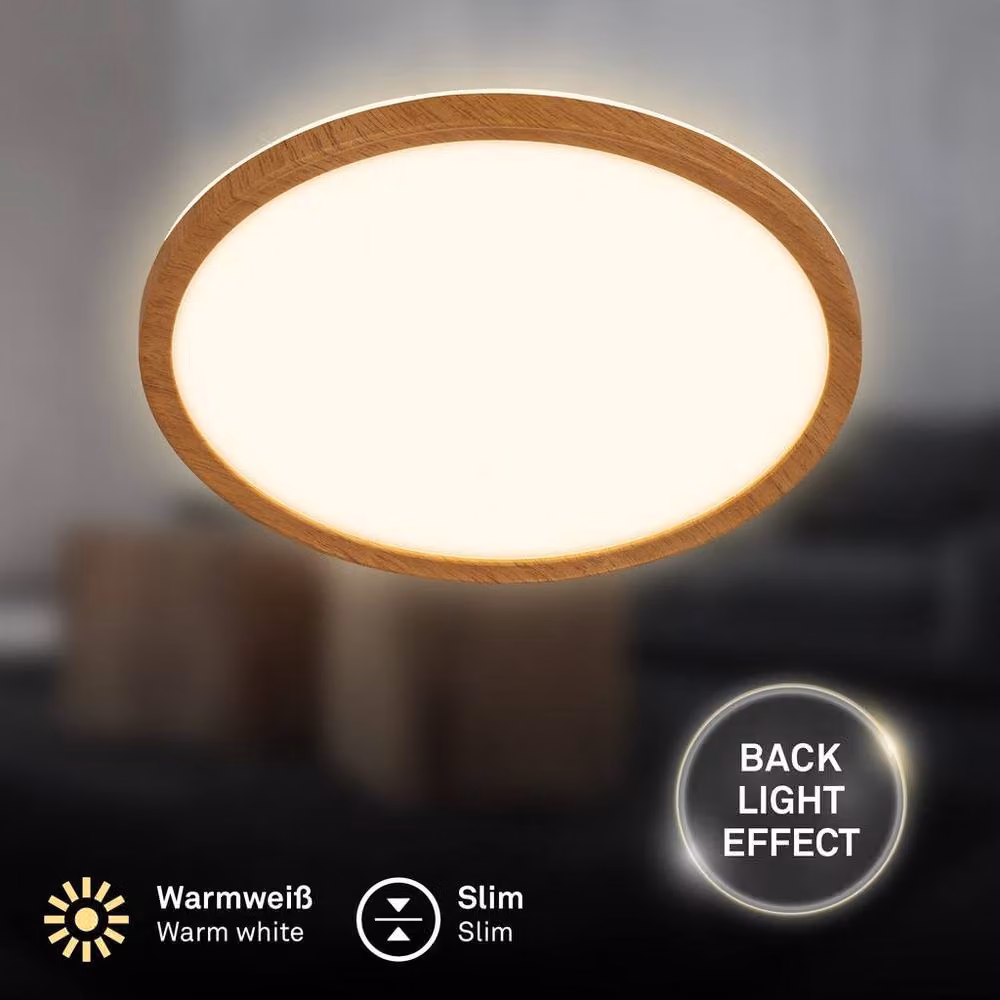 Briloner Round Wood Effect LED Ceiling Light, Warm White, Brown, W/D/H: 29 x 29 x 3 cm – 2