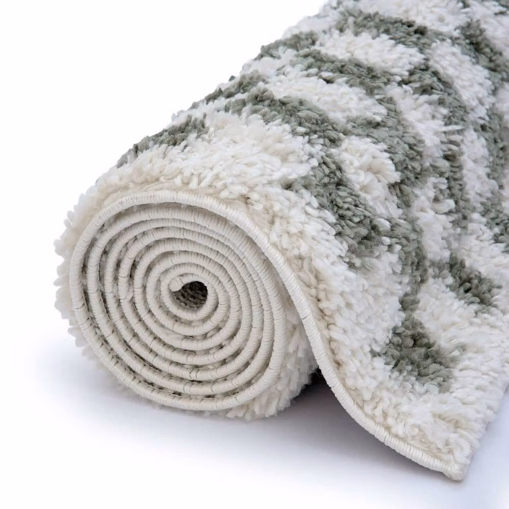 THE RUGS Moodi Green Chequered Shaggy High Pile Living Room Rug and Runner, W/D/H: 80 x 300 cm – 5