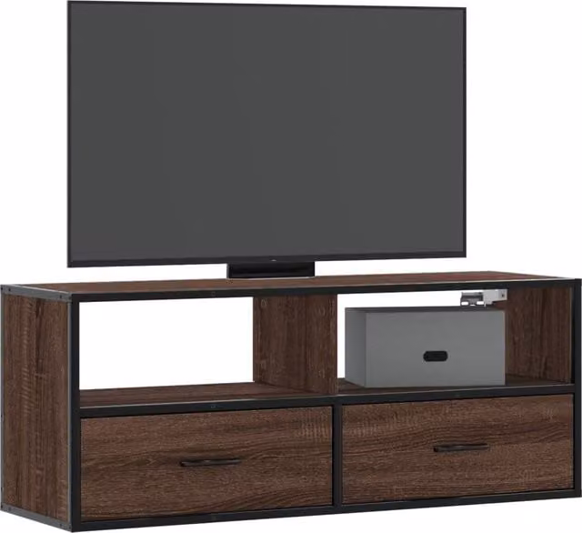 Berkfield Home Industrial TV Cabinet in Brown Oak, W: 100 cm, D: 31 cm, H: 39.5 cm