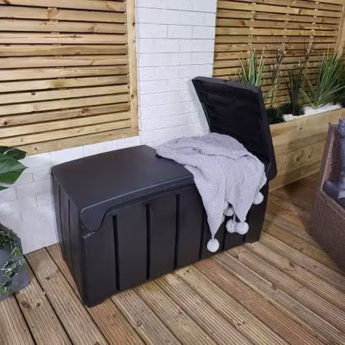 Samuel ALEXANDER Black Weatherproof Large Garden Storage Box with Butterfly Opening Top and Padlock Hole, W: 115 cm, D: 55 cm, H: 60 cm – 3