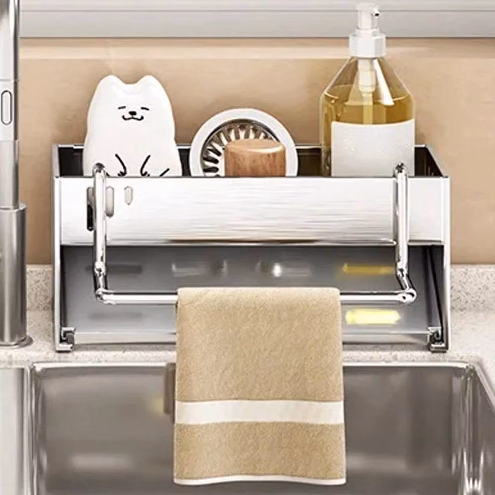 KORVIXA Silver Kitchen Sink Caddy Basket Drain Rack – 3